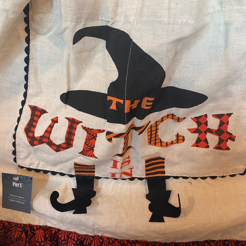 Pier 1 Witch Hostess Apron with Orange and Black Accents